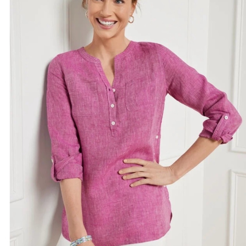 Talbots Linen Roll-Tab Sleeve Henley Tunic - Brand New with Tags (XL)